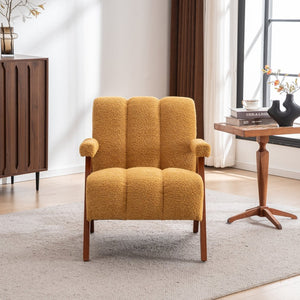 English Elm Mid-Century Modern Chenille Lounge Chairs Set of 2 with Walnut Oak Frame for Living Room W1170S00053