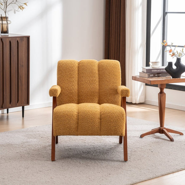 English Elm Mid-Century Modern Chenille Lounge Chairs Set of 2 with Walnut Oak Frame for Living Room W1170S00053