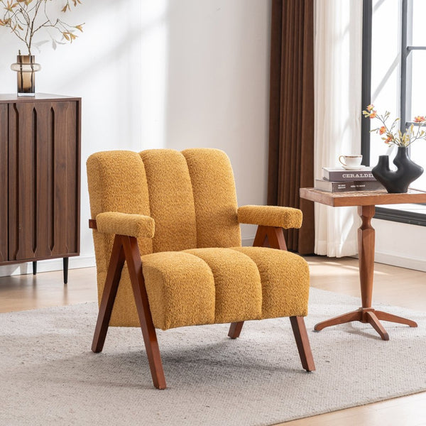 English Elm Mid-Century Modern Chenille Lounge Chairs Set of 2 with Walnut Oak Frame for Living Room W1170S00053