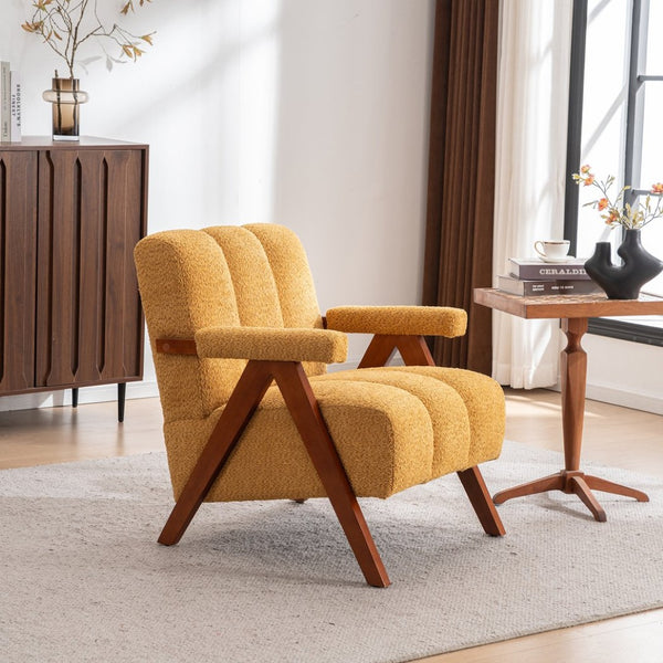 English Elm Mid-Century Modern Chenille Lounge Chairs Set of 2 with Walnut Oak Frame for Living Room W1170S00053