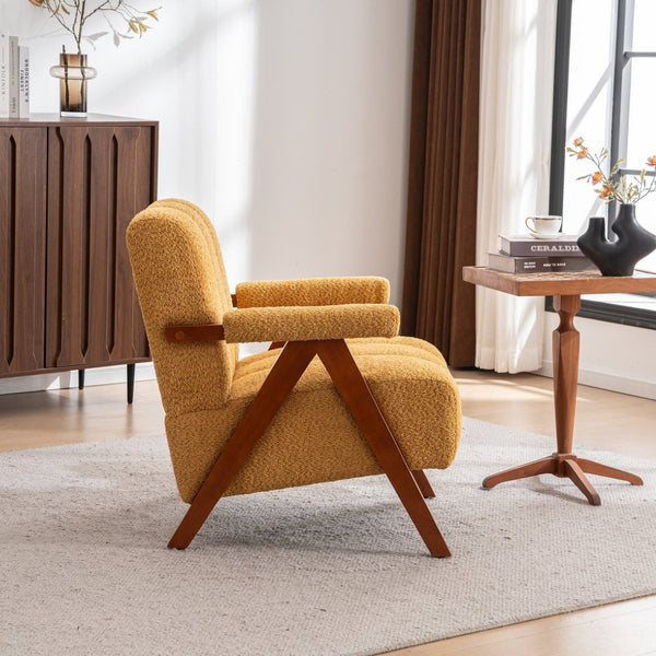 English Elm Mid-Century Modern Chenille Lounge Chairs Set of 2 with Walnut Oak Frame for Living Room W1170S00053
