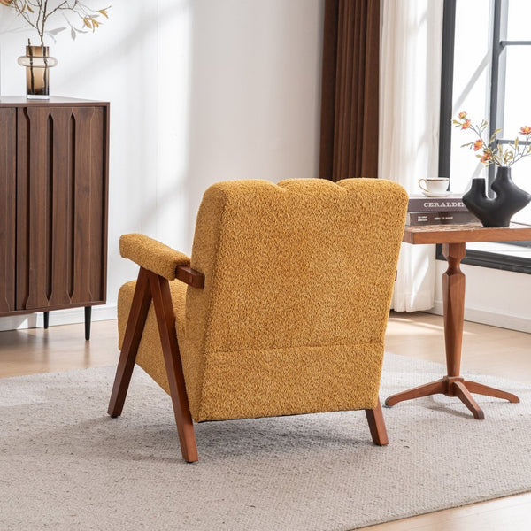 English Elm Mid-Century Modern Chenille Lounge Chairs Set of 2 with Walnut Oak Frame for Living Room W1170S00053