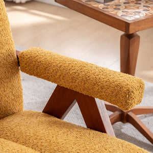 English Elm Mid-Century Modern Chenille Lounge Chairs Set of 2 with Walnut Oak Frame for Living Room W1170S00053