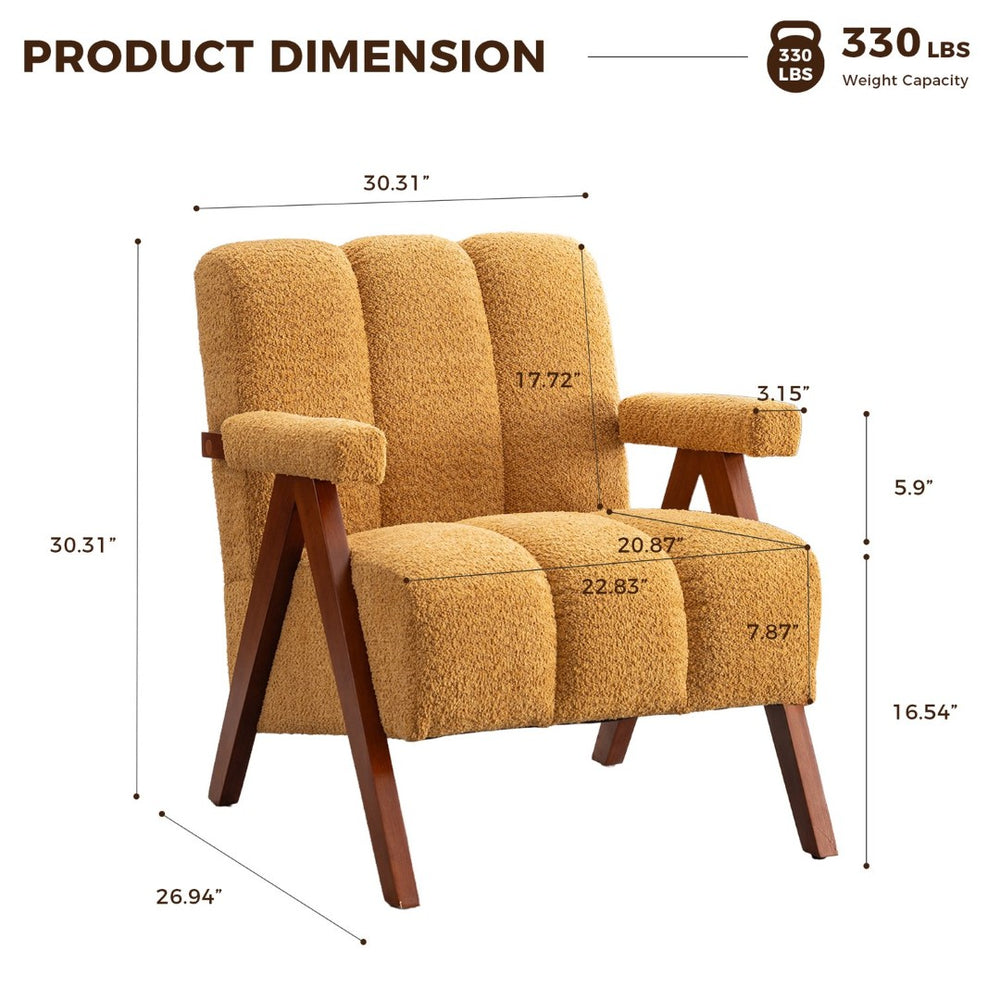 English Elm Mid-Century Modern Chenille Lounge Chairs Set of 2 with Walnut Oak Frame for Living Room W1170S00053