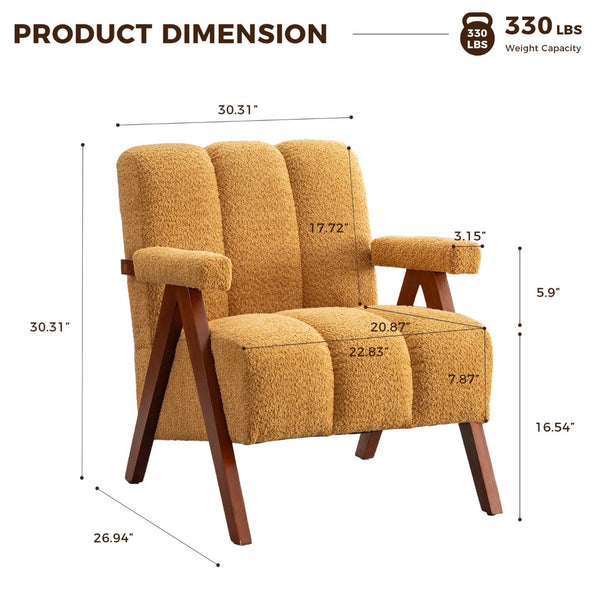 English Elm Mid-Century Modern Chenille Lounge Chairs Set of 2 with Walnut Oak Frame for Living Room W1170S00053