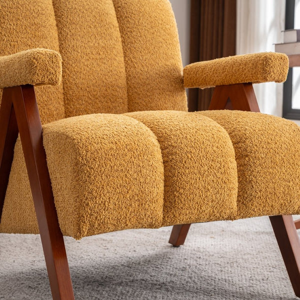 English Elm Mid-Century Modern Chenille Lounge Chairs Set of 2 with Walnut Oak Frame for Living Room W1170S00053