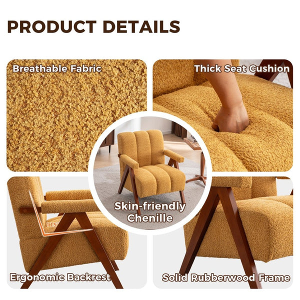 English Elm Mid-Century Modern Chenille Lounge Chairs Set of 2 with Walnut Oak Frame for Living Room W1170S00053