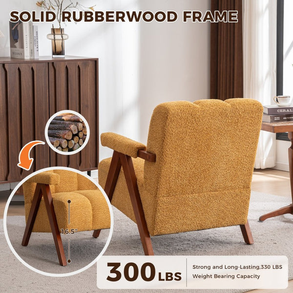 English Elm Mid-Century Modern Chenille Lounge Chairs Set of 2 with Walnut Oak Frame for Living Room W1170S00053