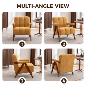 English Elm Mid-Century Modern Chenille Lounge Chairs Set of 2 with Walnut Oak Frame for Living Room W1170S00053
