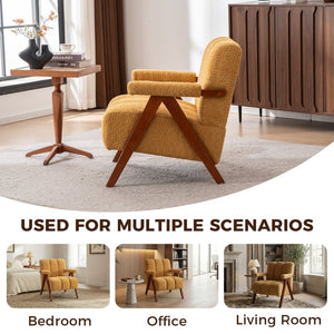 English Elm Mid-Century Modern Chenille Lounge Chairs Set of 2 with Walnut Oak Frame for Living Room W1170S00053