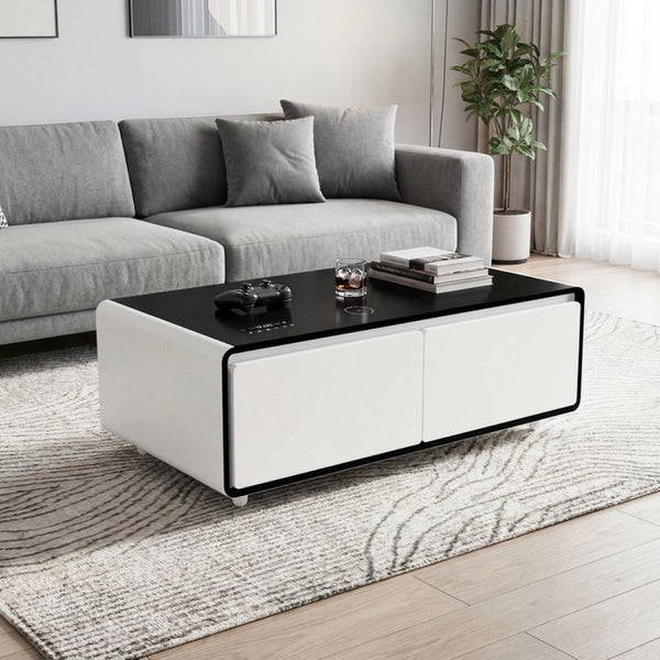 English Elm Modern Smart Coffee Table with Built in Fridge Wireless Charging and RGB Ambient Light W1172P476230