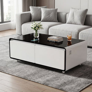 English Elm Modern Smart Coffee Table with Built in Fridge Wireless Charging and RGB Ambient Light W1172P476230