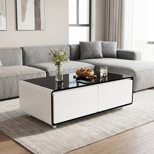 English Elm Modern Smart Coffee Table with Built in Fridge Wireless Charging and RGB Ambient Light W1172P476230