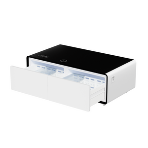 English Elm Modern Smart Coffee Table with Built in Fridge Wireless Charging and RGB Ambient Light W1172P476230
