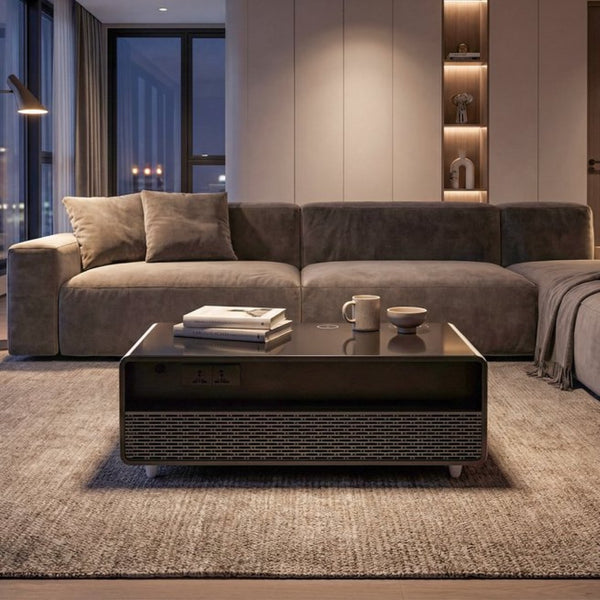 English Elm Modern Smart Coffee Table with Built in Fridge Wireless Charging and RGB Ambient Light W1172P476230