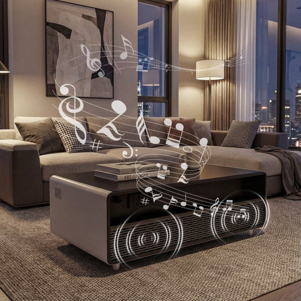 English Elm Modern Smart Coffee Table with Built in Fridge Wireless Charging and RGB Ambient Light W1172P476230