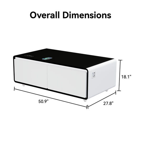 English Elm Modern Smart Coffee Table with Built in Fridge Wireless Charging and RGB Ambient Light W1172P476230