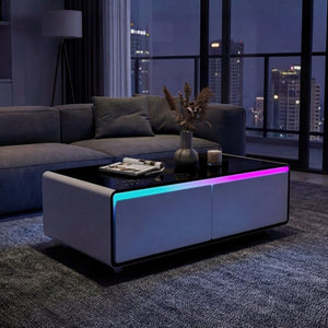 English Elm Modern Smart Coffee Table with Built in Fridge Wireless Charging and RGB Ambient Light W1172P476230