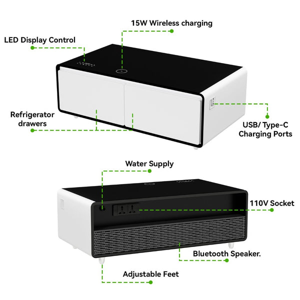 English Elm Modern Smart Coffee Table with Built in Fridge Wireless Charging and RGB Ambient Light W1172P476230