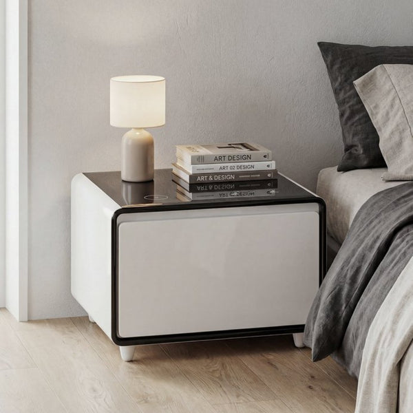 English Elm Modern Smart Side Table with Fridge Wireless Charging Usb Ports and Ambient Led Light W1172P476236