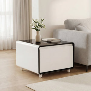 English Elm Modern Smart Side Table with Fridge Wireless Charging Usb Ports and Ambient Led Light W1172P476236