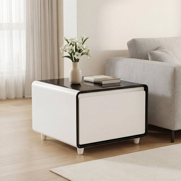 English Elm Modern Smart Side Table with Fridge Wireless Charging Usb Ports and Ambient Led Light W1172P476236