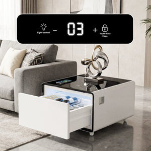 English Elm Modern Smart Side Table with Fridge Wireless Charging Usb Ports and Ambient Led Light W1172P476236