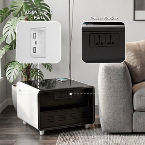 English Elm Modern Smart Side Table with Fridge Wireless Charging Usb Ports and Ambient Led Light W1172P476236