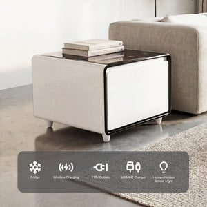 English Elm Modern Smart Side Table with Fridge Wireless Charging Usb Ports and Ambient Led Light W1172P476236