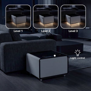 English Elm Modern Smart Side Table with Fridge Wireless Charging Usb Ports and Ambient Led Light W1172P476236