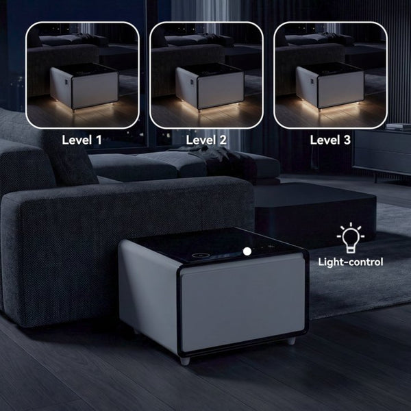 English Elm Modern Smart Side Table with Fridge Wireless Charging Usb Ports and Ambient Led Light W1172P476236