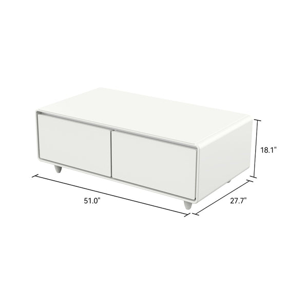 English Elm Modern Coffee Table with Built in Fridge Power Outlets and Manual Temperature Control W1172P483607