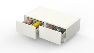 English Elm Modern Coffee Table with Built in Fridge Power Outlets and Manual Temperature Control W1172P483607