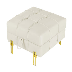 English Elm 22 Inch Tufted Faux Leather Storage Ottoman with Golden Steel Legs for Living Room W1191P196357