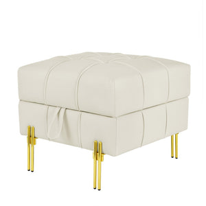 English Elm 22 Inch Tufted Faux Leather Storage Ottoman with Golden Steel Legs for Living Room W1191P196357