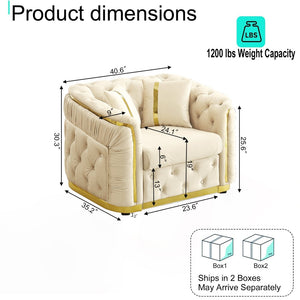 English Elm 40.6 Inch Chesterfield Tufted Velvet Accent Chair Gold Steel Trim Luxury Living Room Seat Beige W1191S00130