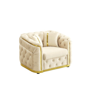 English Elm 40.6 Inch Chesterfield Tufted Velvet Accent Chair Gold Steel Trim Luxury Living Room Seat Beige W1191S00130