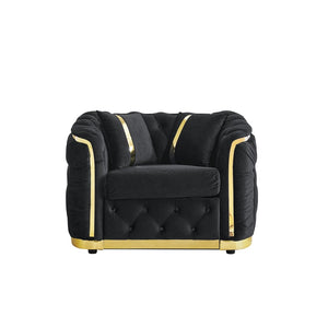 English Elm 40.6 Inch Chesterfield Tufted Velvet Accent Chair Gold Steel Trim Luxury Living Room Seat Black W1191S00131