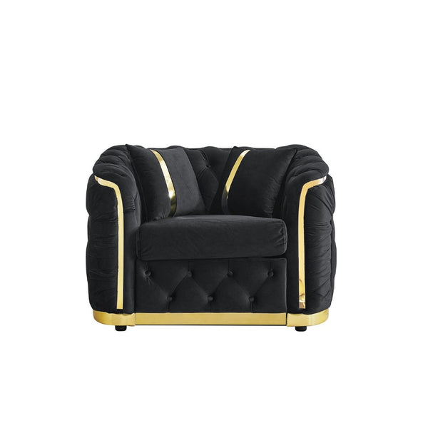 English Elm 40.6 Inch Chesterfield Tufted Velvet Accent Chair Gold Steel Trim Luxury Living Room Seat Black W1191S00131