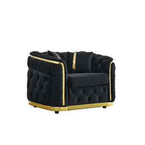 English Elm 40.6 Inch Chesterfield Tufted Velvet Accent Chair Gold Steel Trim Luxury Living Room Seat Black W1191S00131