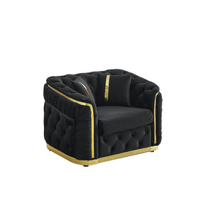 English Elm 40.6 Inch Chesterfield Tufted Velvet Accent Chair Gold Steel Trim Luxury Living Room Seat Black W1191S00131