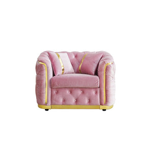 English Elm 40.6 Inch Chesterfield Tufted Velvet Accent Chair Gold Steel Trim Luxury Living Room Seat Pink W1191S00134
