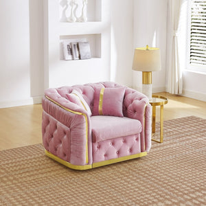 English Elm 40.6 Inch Chesterfield Tufted Velvet Accent Chair Gold Steel Trim Luxury Living Room Seat Pink W1191S00134