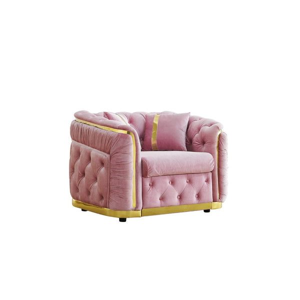 English Elm 40.6 Inch Chesterfield Tufted Velvet Accent Chair Gold Steel Trim Luxury Living Room Seat Pink W1191S00134