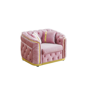 English Elm 40.6 Inch Chesterfield Tufted Velvet Accent Chair Gold Steel Trim Luxury Living Room Seat Pink W1191S00134