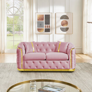 English Elm 62.6 Inch Velvet Chesterfield Loveseat with Gold Trim Button Tufted Luxury Seating W1191S00135