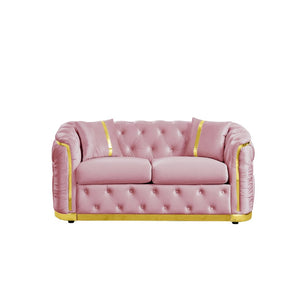 English Elm 62.6 Inch Velvet Chesterfield Loveseat with Gold Trim Button Tufted Luxury Seating W1191S00135