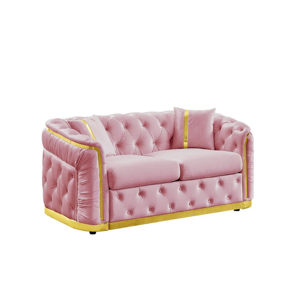 English Elm 62.6 Inch Velvet Chesterfield Loveseat with Gold Trim Button Tufted Luxury Seating W1191S00135