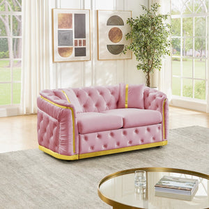 English Elm 62.6 Inch Velvet Chesterfield Loveseat with Gold Trim Button Tufted Luxury Seating W1191S00135