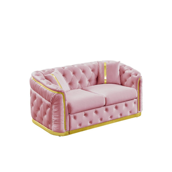 English Elm 62.6 Inch Velvet Chesterfield Loveseat with Gold Trim Button Tufted Luxury Seating W1191S00135